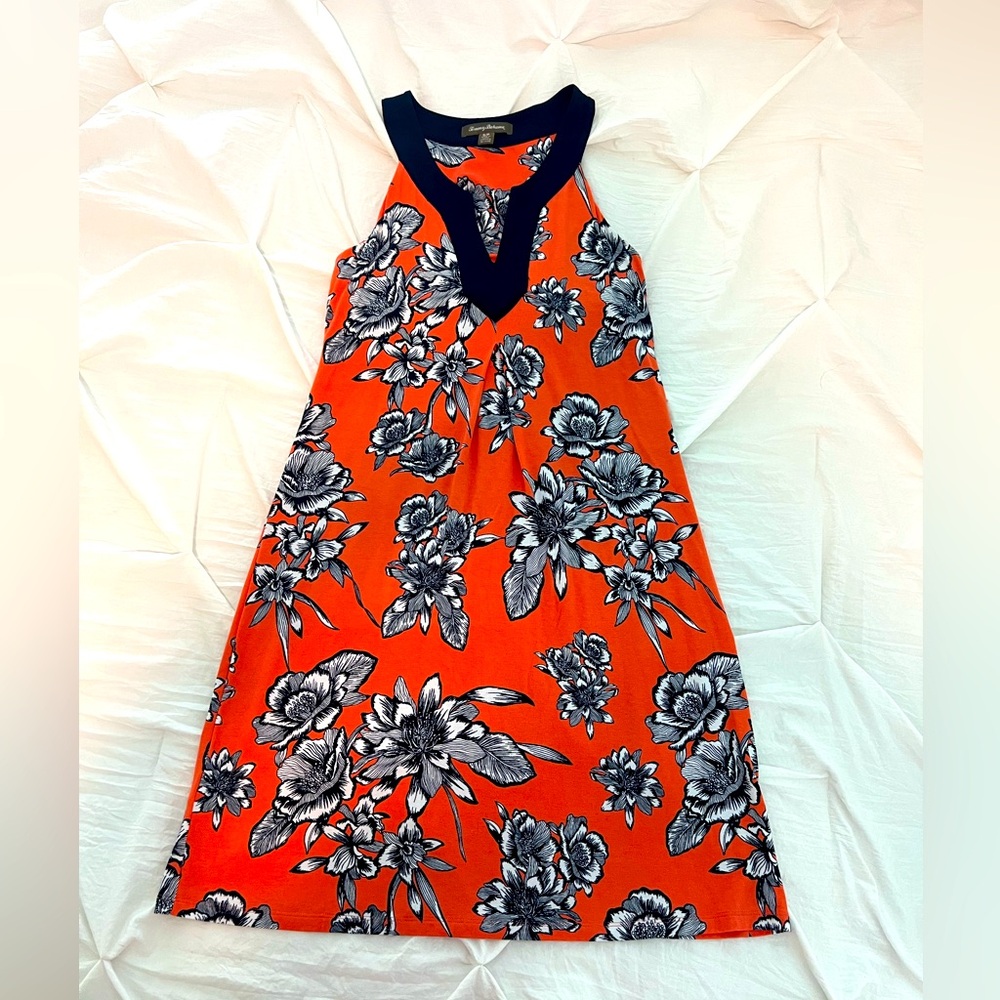 **Tommy Bahama Orange and Navy Floral Dress - Good Condition**